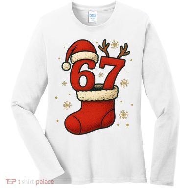 Six Seven Christmas 67 Stocking Santa Reindeer Women's Long Sleeve Shirt