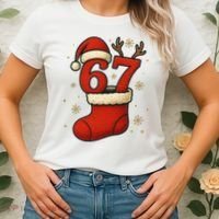 Six Seven Christmas 67 Stocking Santa Reindeer Women's T-Shirt thumb 2