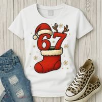 Six Seven Christmas 67 Stocking Santa Reindeer Women's T-Shirt thumb 3