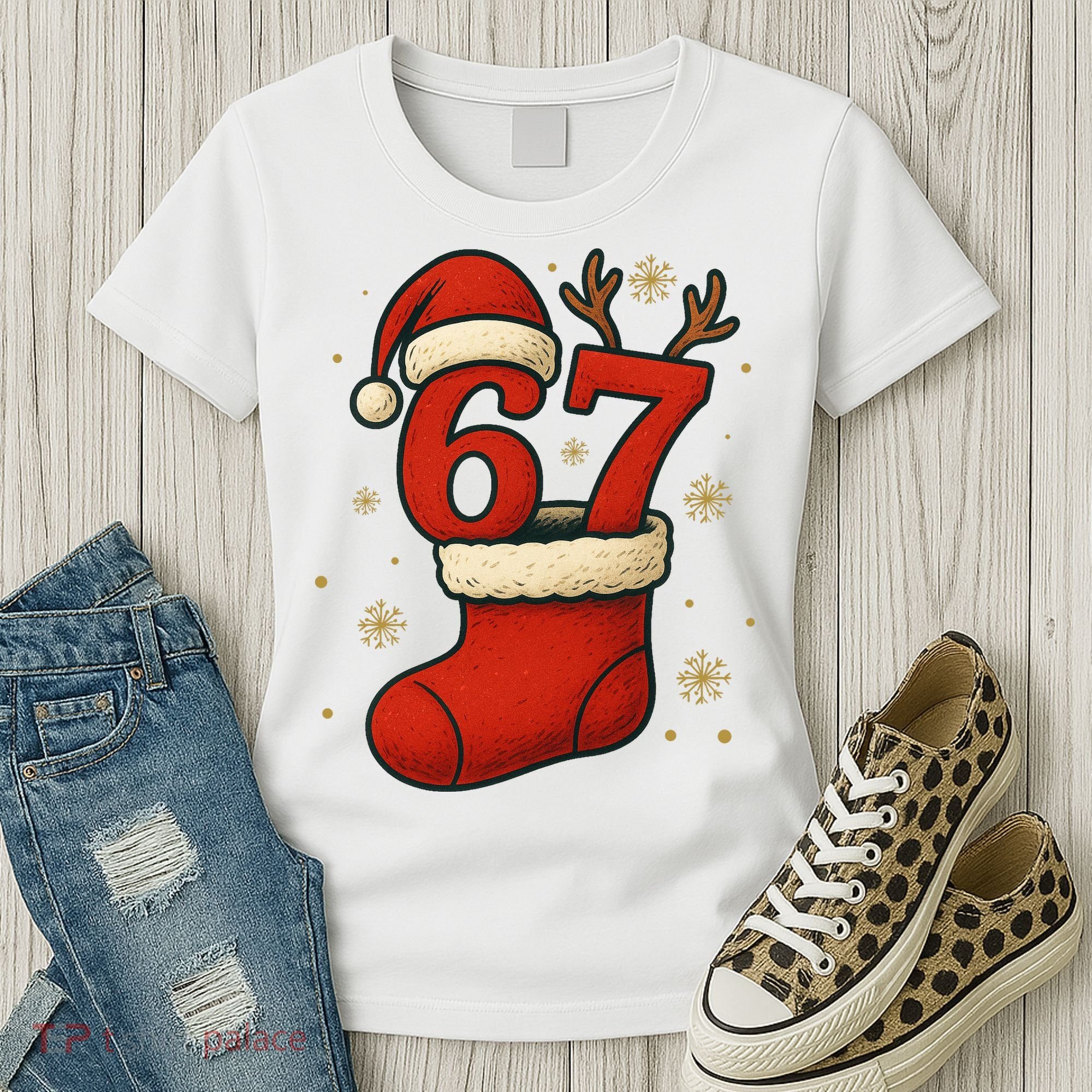 Six Seven Christmas 67 Stocking Santa Reindeer Women's T-Shirt