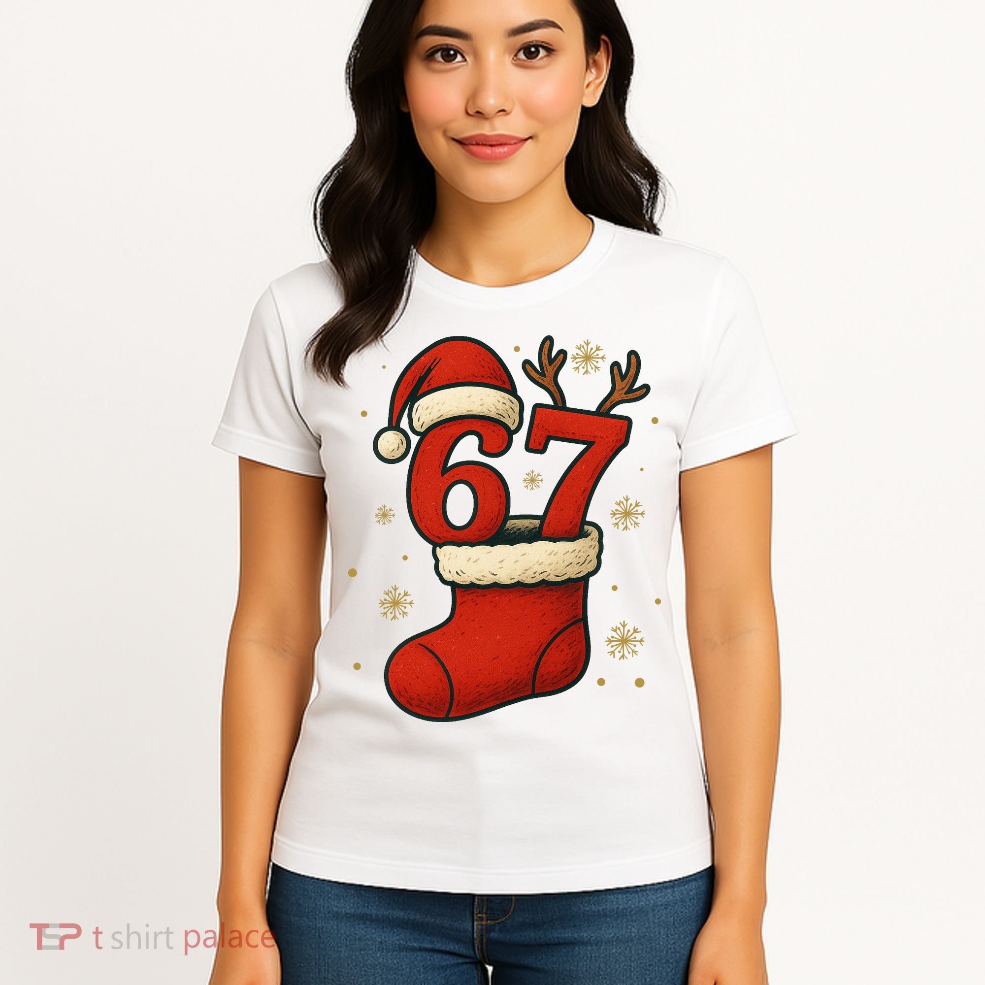 Six Seven Christmas 67 Stocking Santa Reindeer Women's T-Shirt