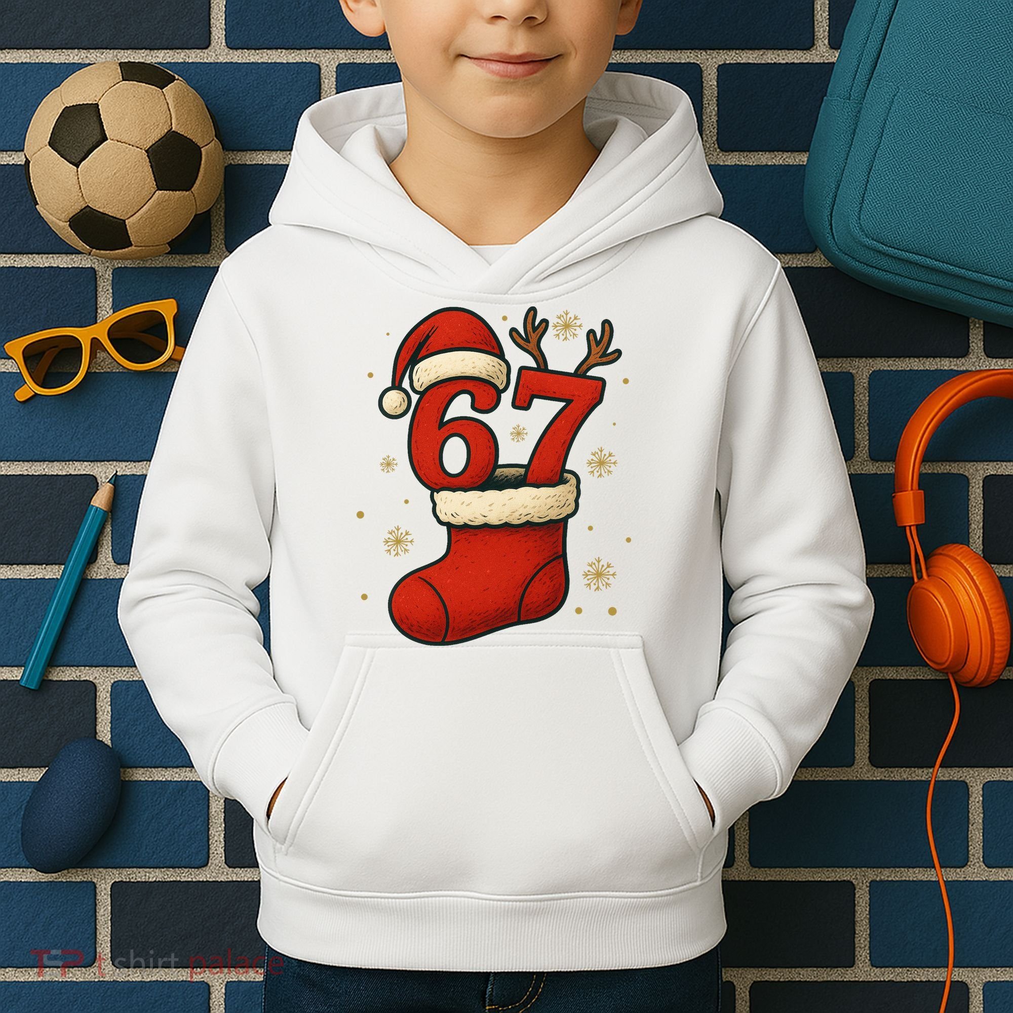 Six Seven Christmas 67 Stocking Santa Reindeer Kids Hoodie