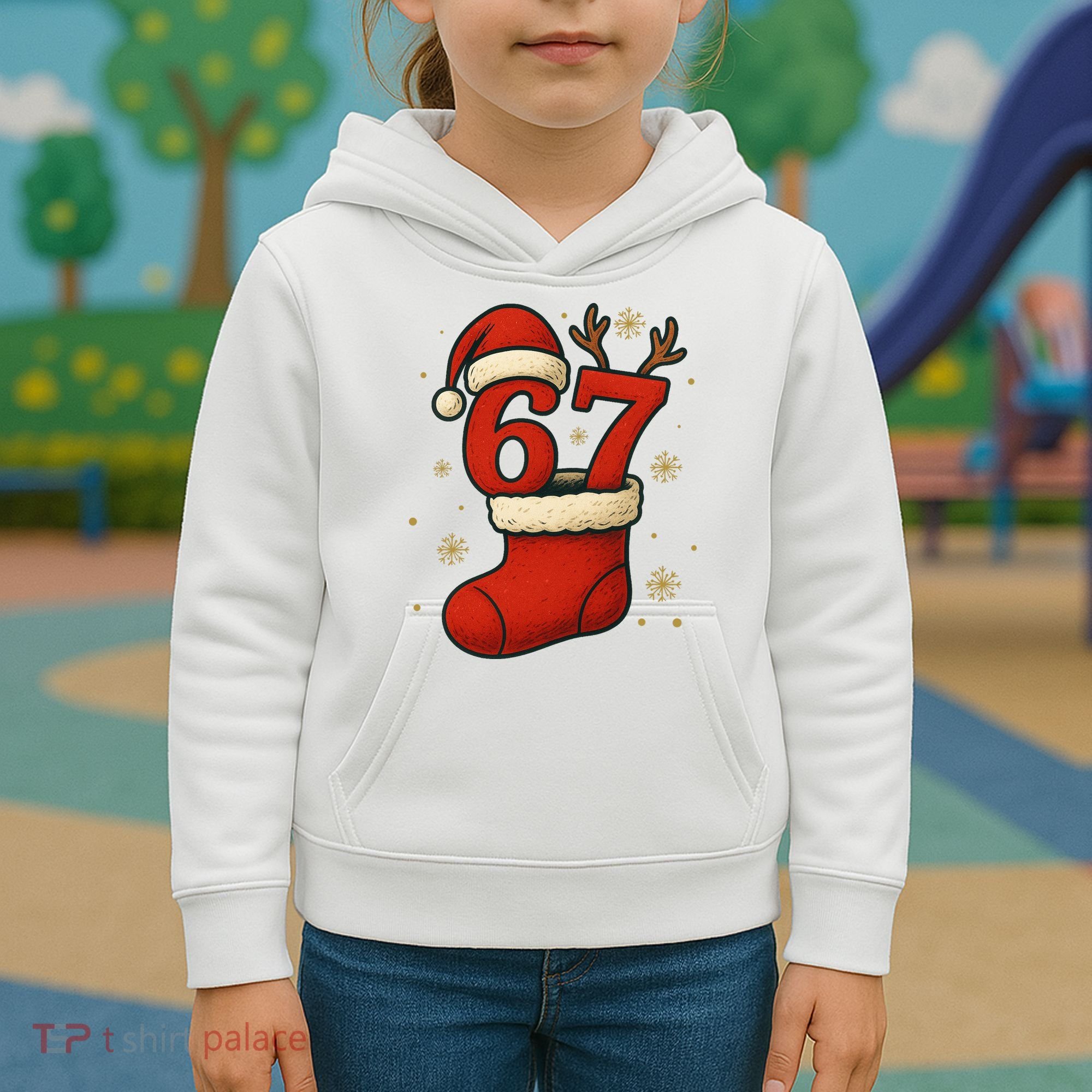 Six Seven Christmas 67 Stocking Santa Reindeer Kids Hoodie