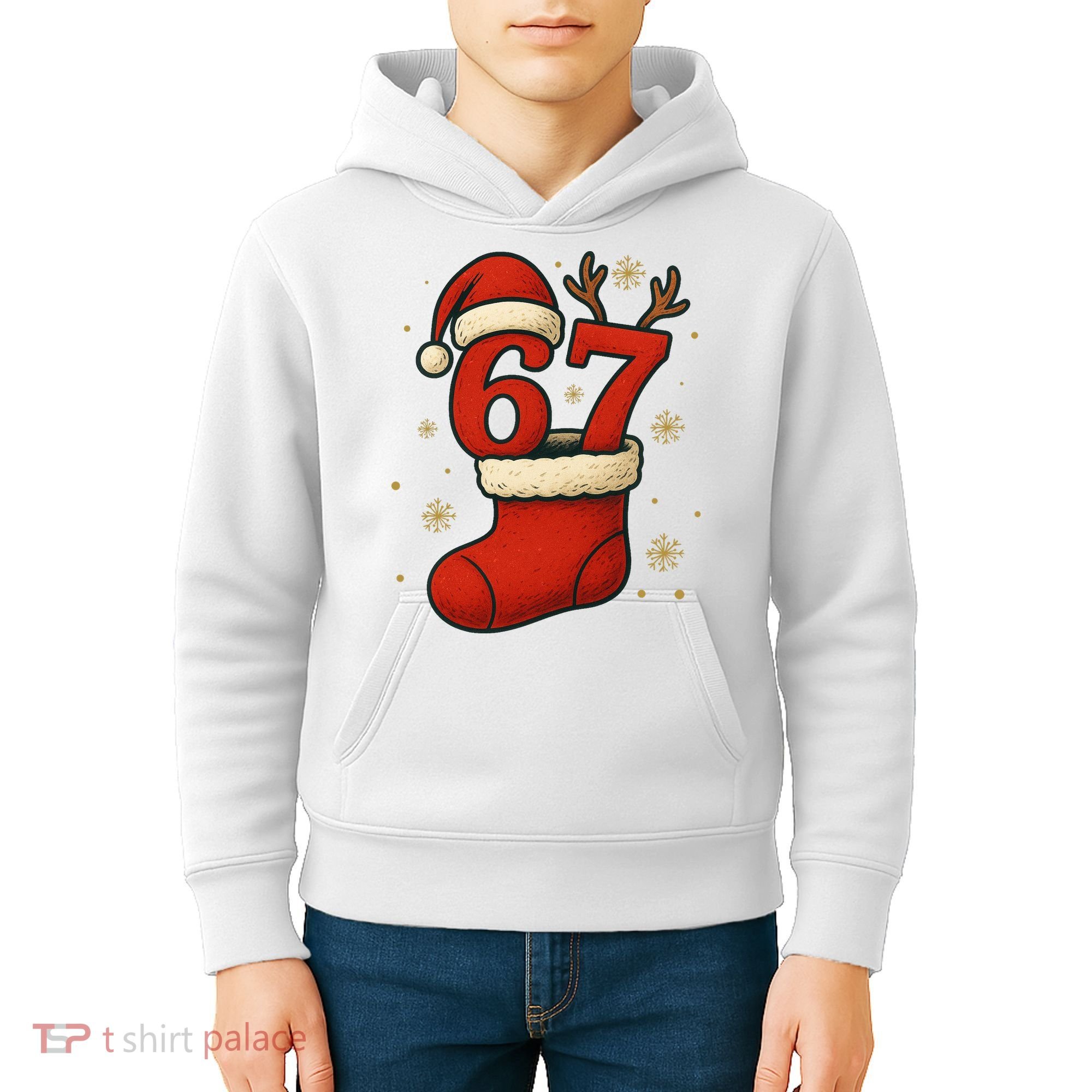 Six Seven Christmas 67 Stocking Santa Reindeer Kids Hoodie