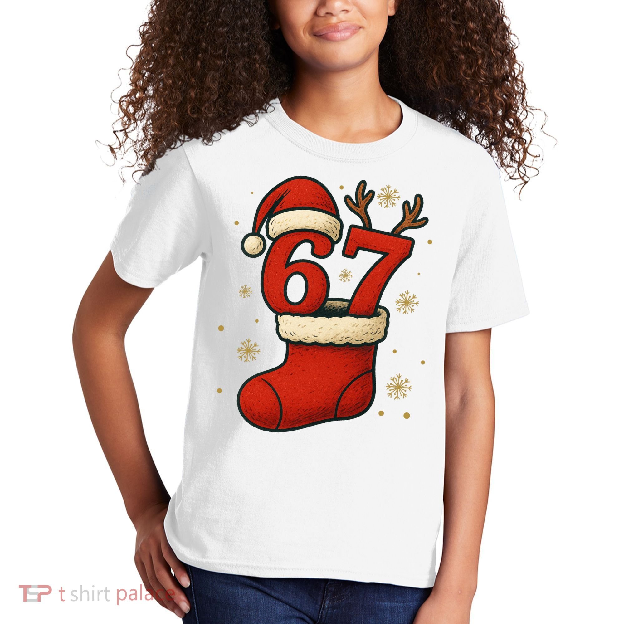 Six Seven Christmas 67 Stocking Santa Reindeer Kids T-Shirt