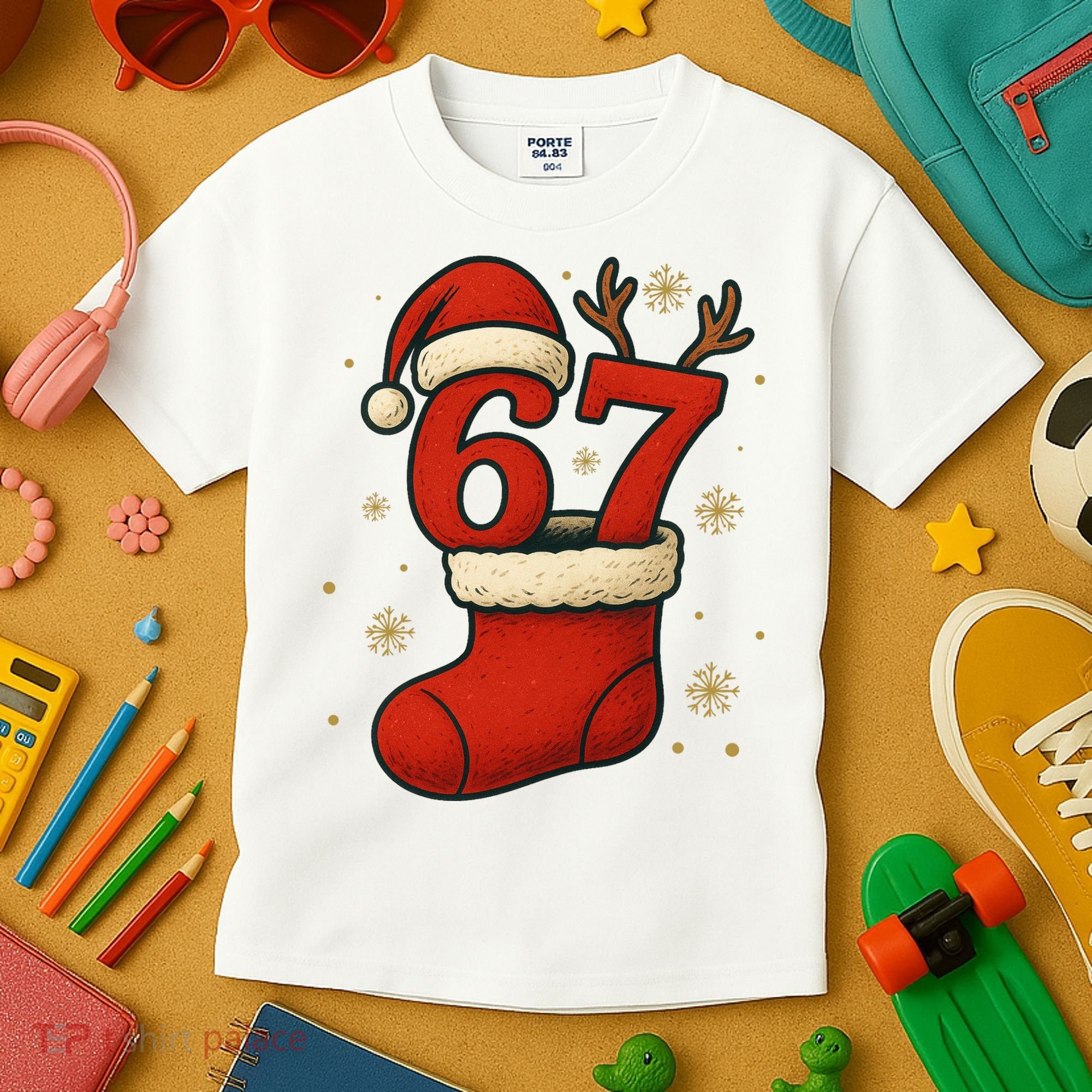 Six Seven Christmas 67 Stocking Santa Reindeer Kids T-Shirt
