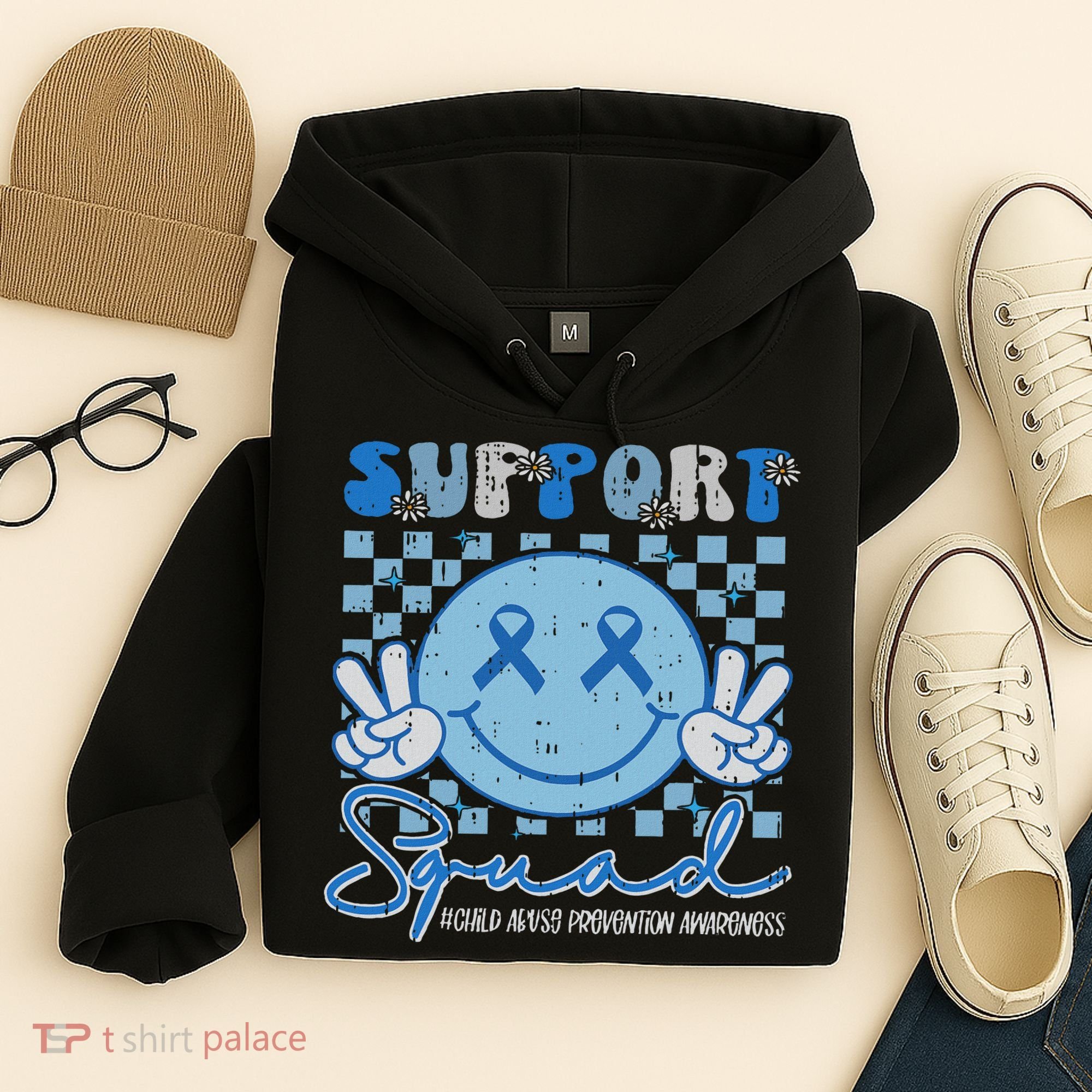 Support Squad Child Abuse Prevention Awareness Smile Face Hoodie