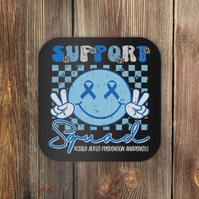 Support Squad Child Abuse Prevention Awareness Smile Face Coaster