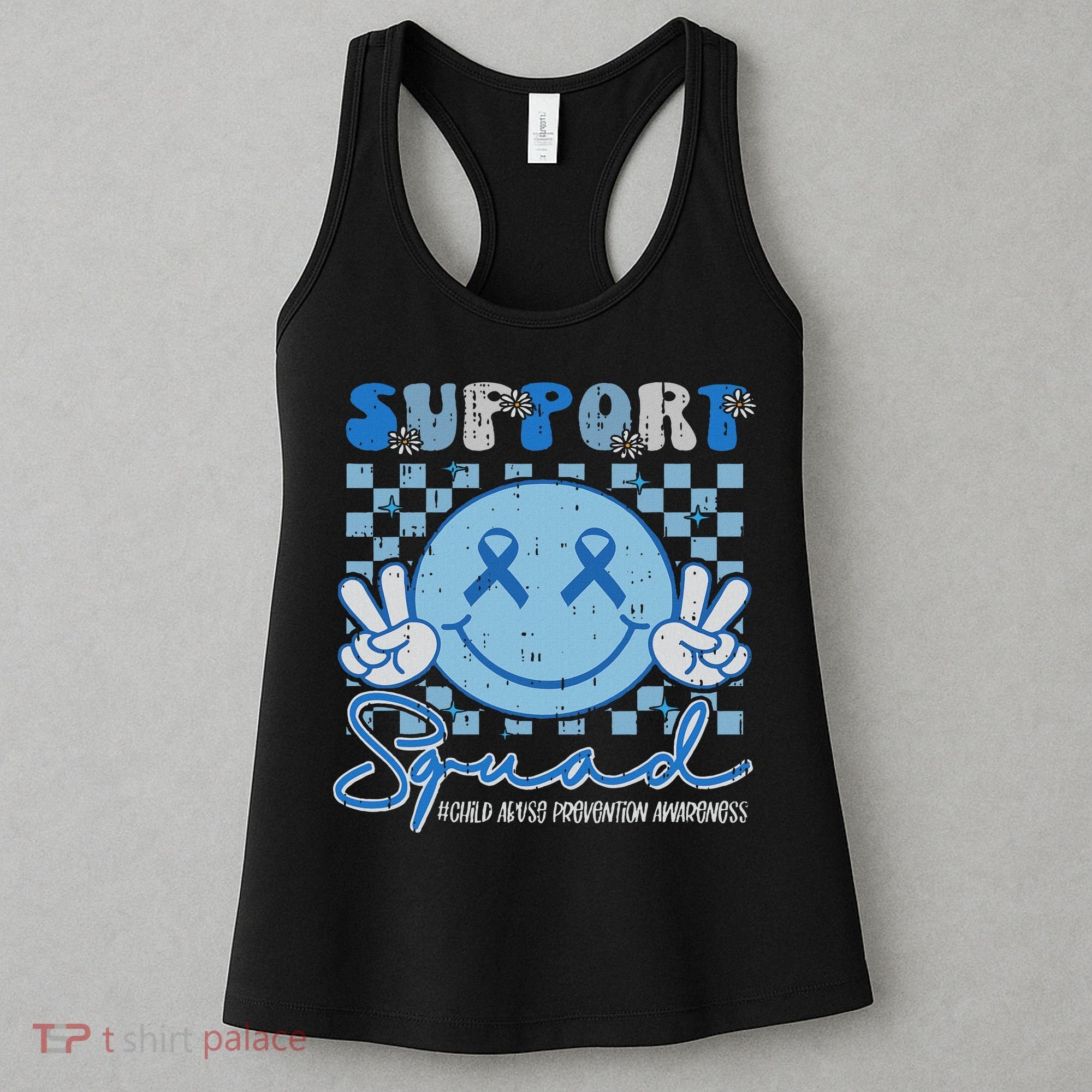 Support Squad Child Abuse Prevention Awareness Smile Face Women's Tank Top