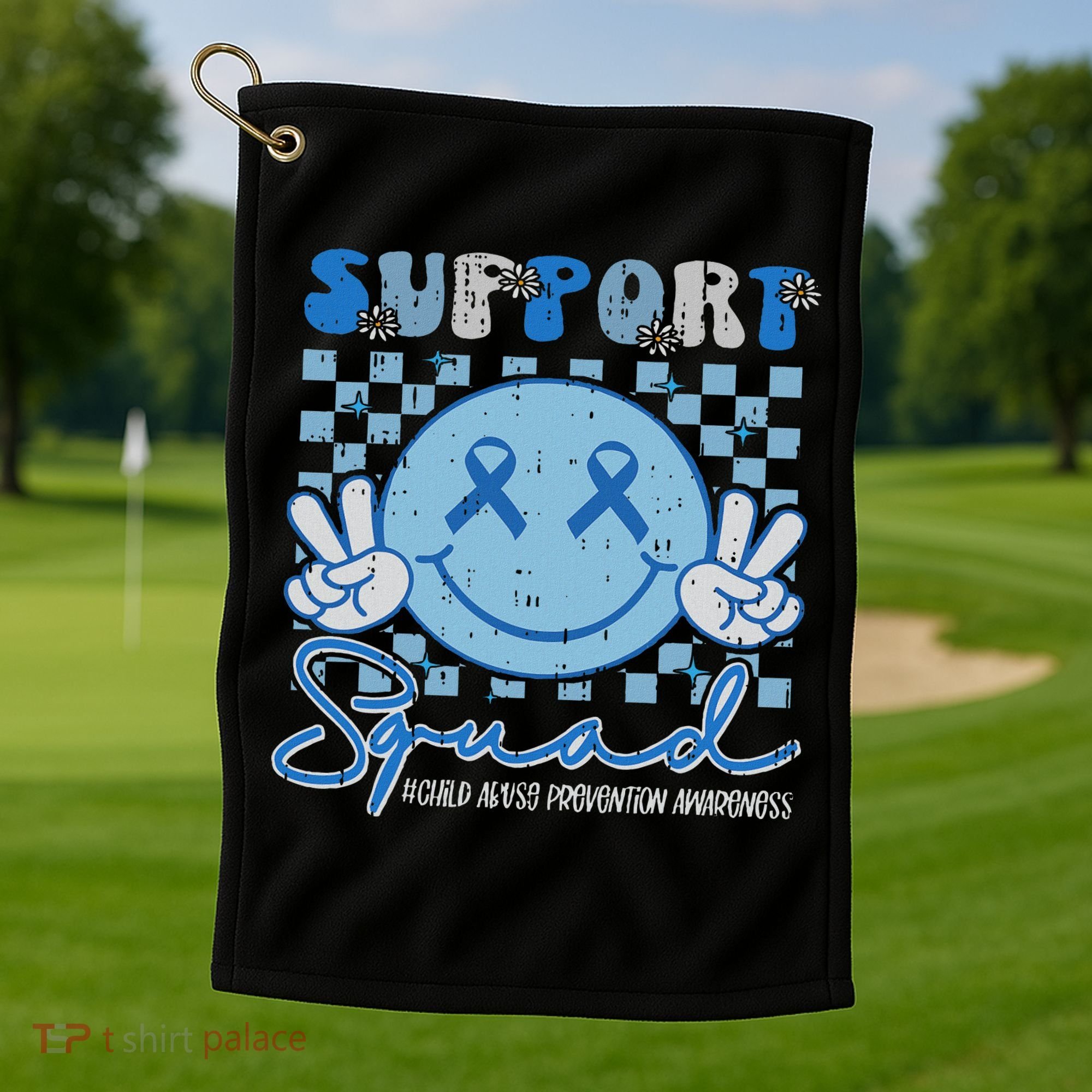 Support Squad Child Abuse Prevention Awareness Smile Face Golf Towel