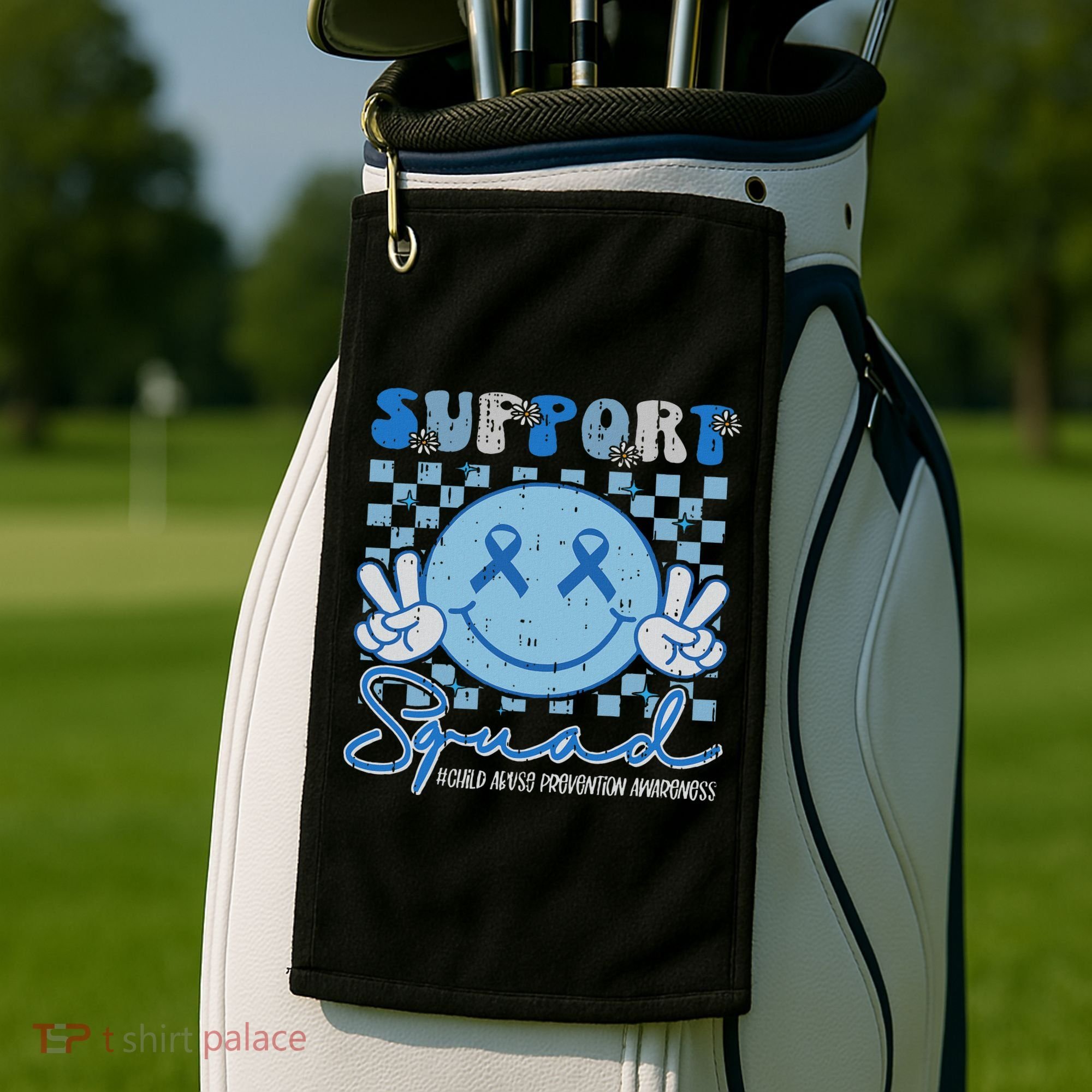 Support Squad Child Abuse Prevention Awareness Smile Face Golf Towel