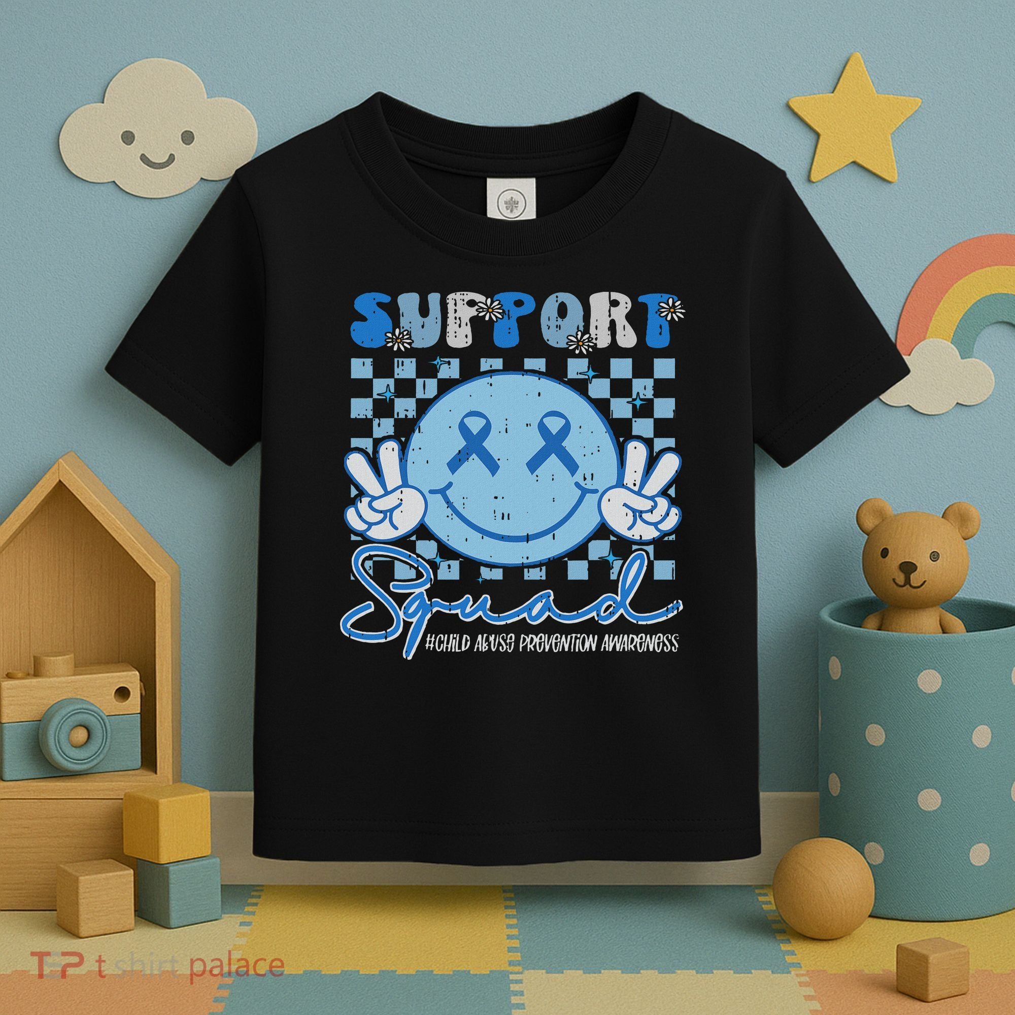 Support Squad Child Abuse Prevention Awareness Smile Face Toddler T-Shirt