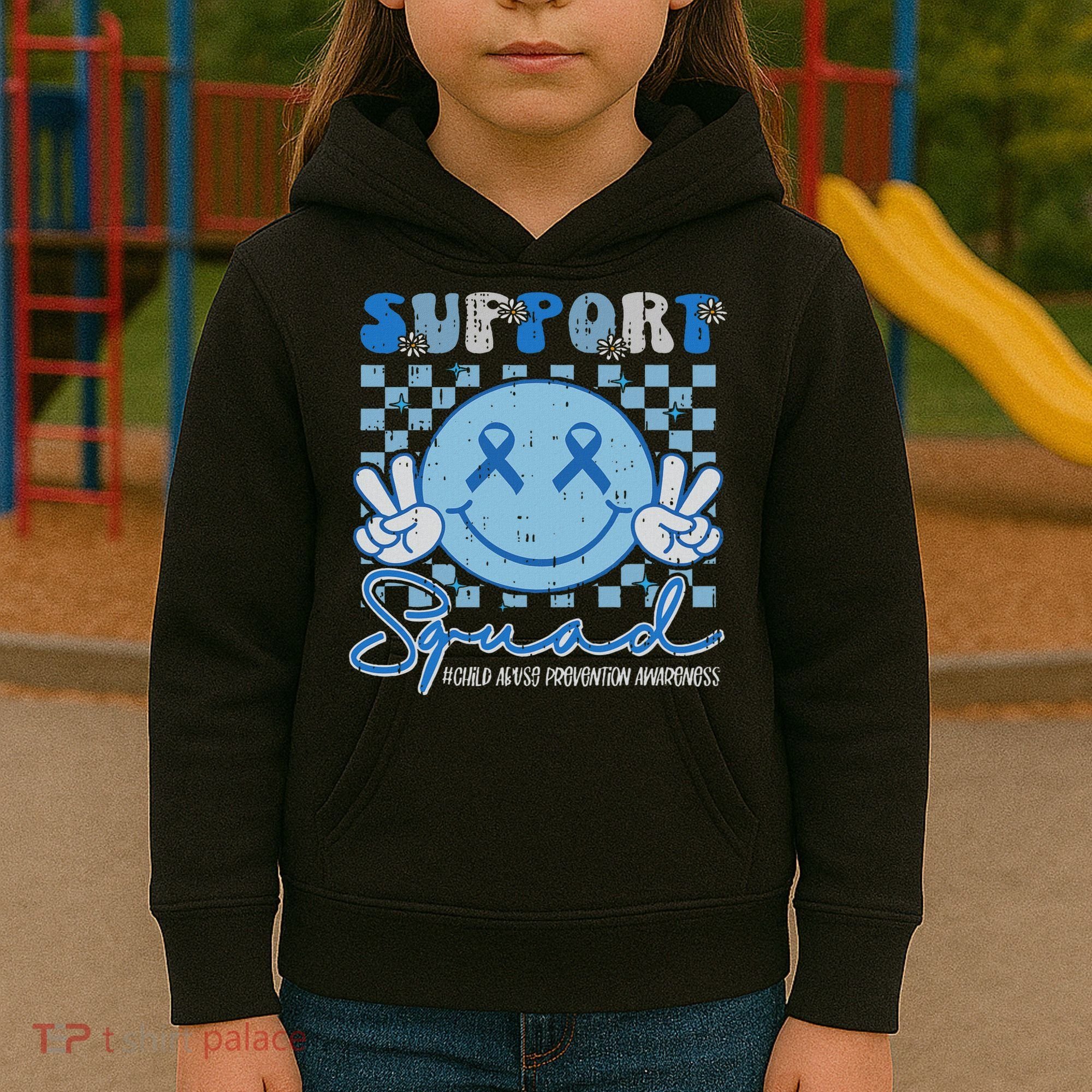 Support Squad Child Abuse Prevention Awareness Smile Face Kids Hoodie