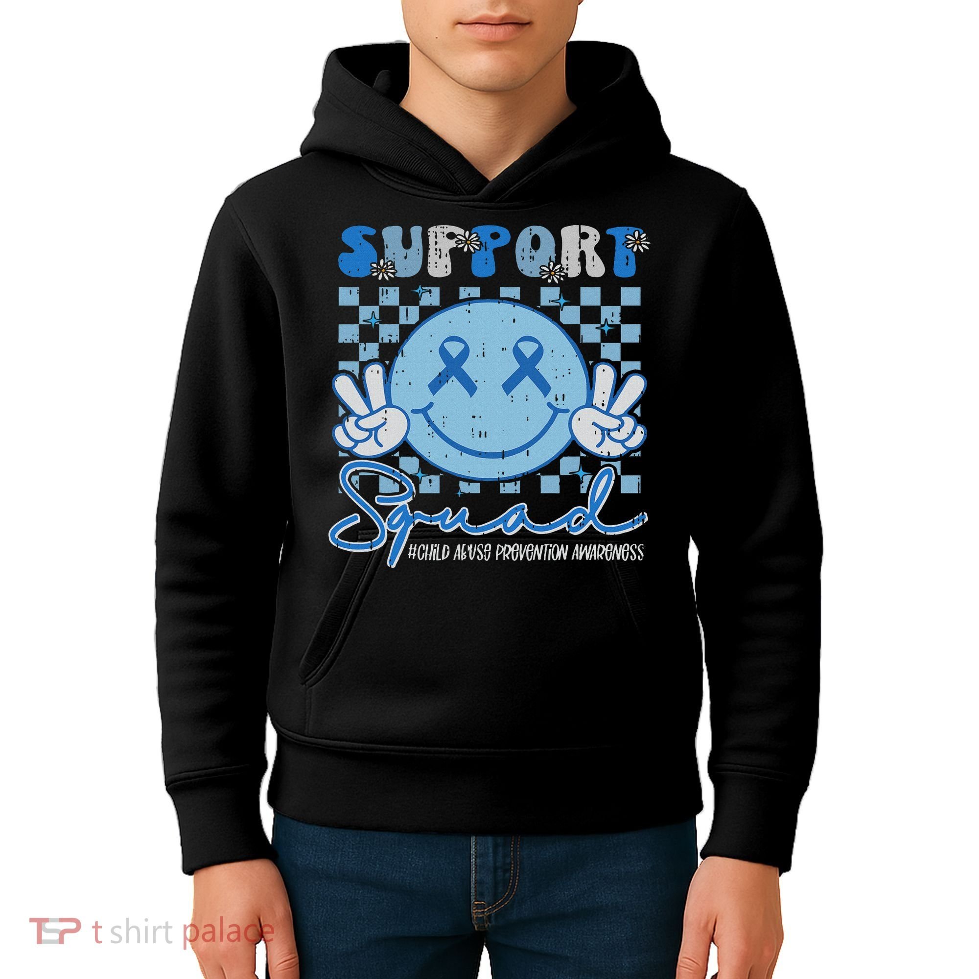 Support Squad Child Abuse Prevention Awareness Smile Face Kids Hoodie