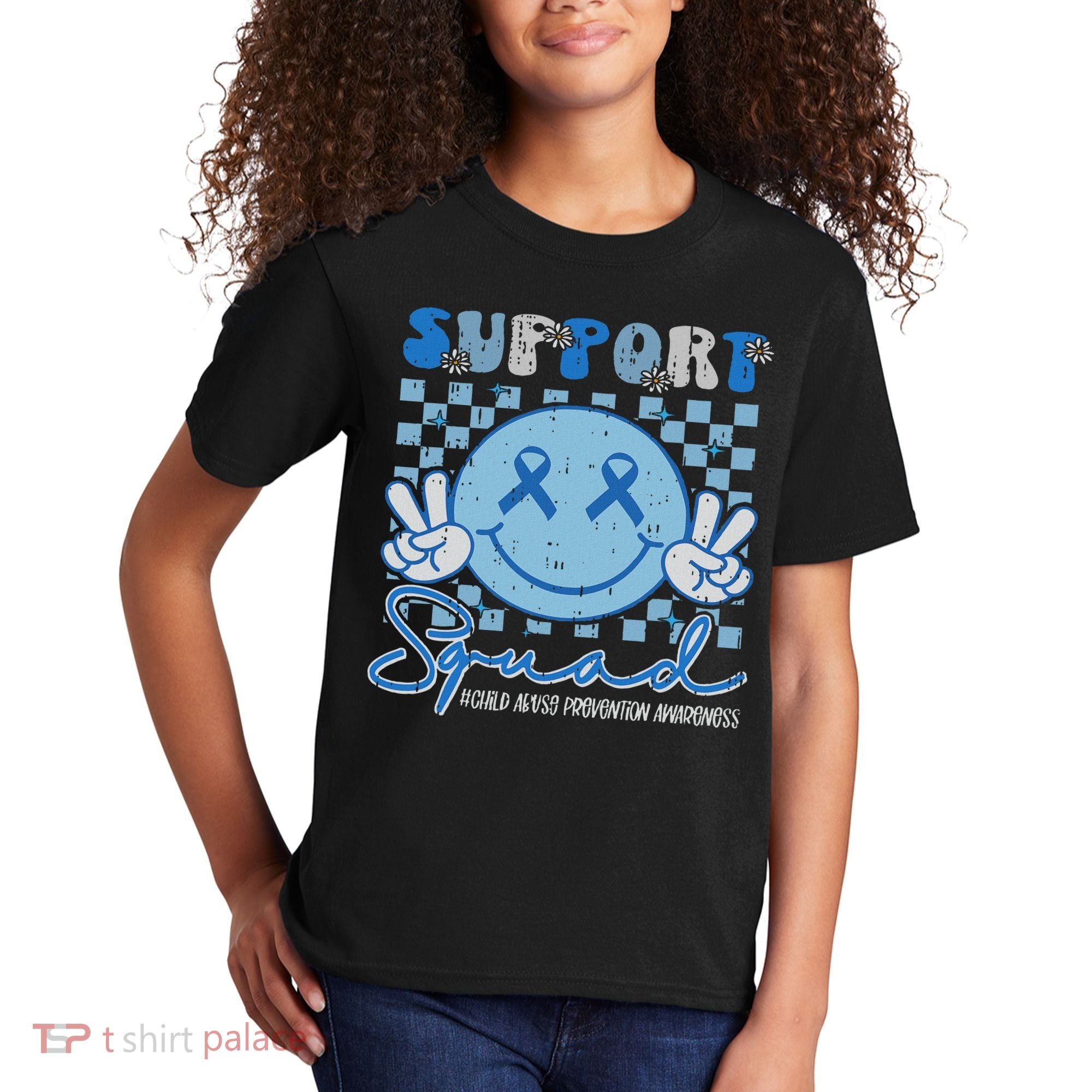 Support Squad Child Abuse Prevention Awareness Smile Face Kids T-Shirt