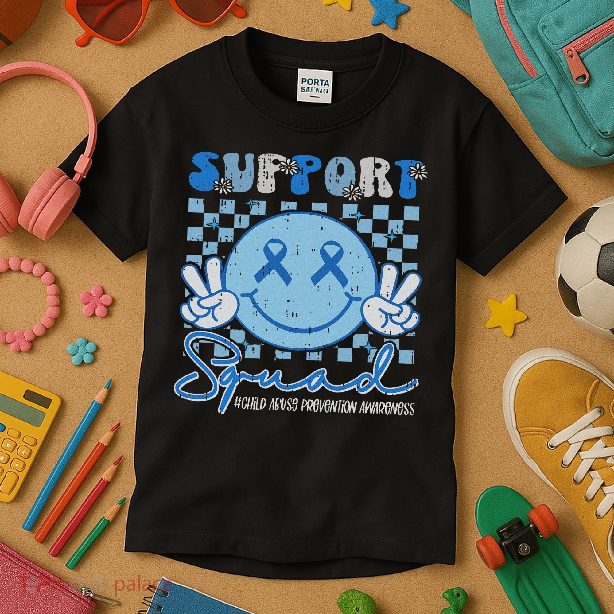 Support Squad Child Abuse Prevention Awareness Smile Face Kids T-Shirt