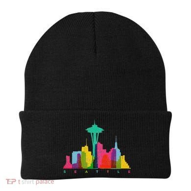 Seattle Skyline Colorful Washington Beanie