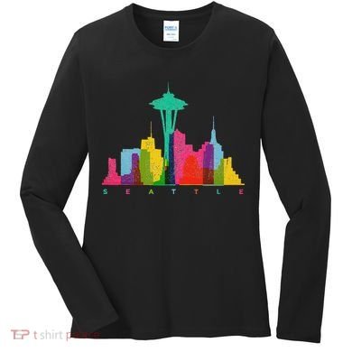 Seattle Skyline Colorful Washington Women's Long Sleeve Shirt