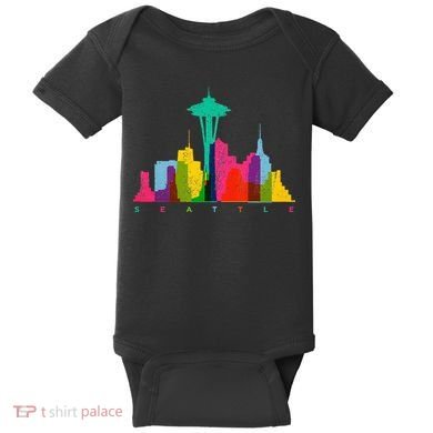 Seattle Skyline Colorful Washington Baby Bodysuit