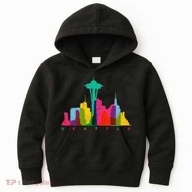 Seattle Skyline Colorful Washington Kids Hoodie