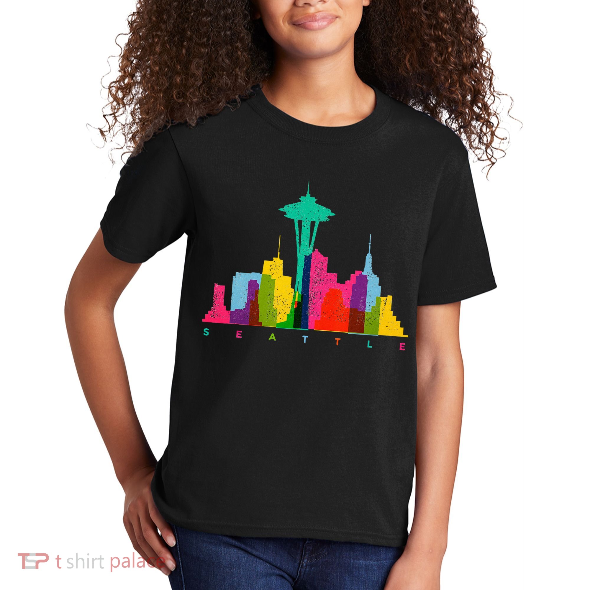 Seattle Skyline Colorful Washington Kids T-Shirt