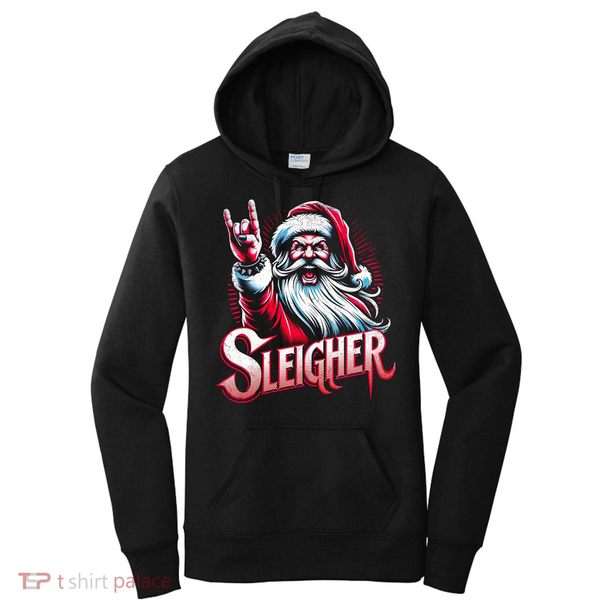 Sleigher Santa Claus Rock Christmas Funny Hail Santa Gift Women's Hoodie