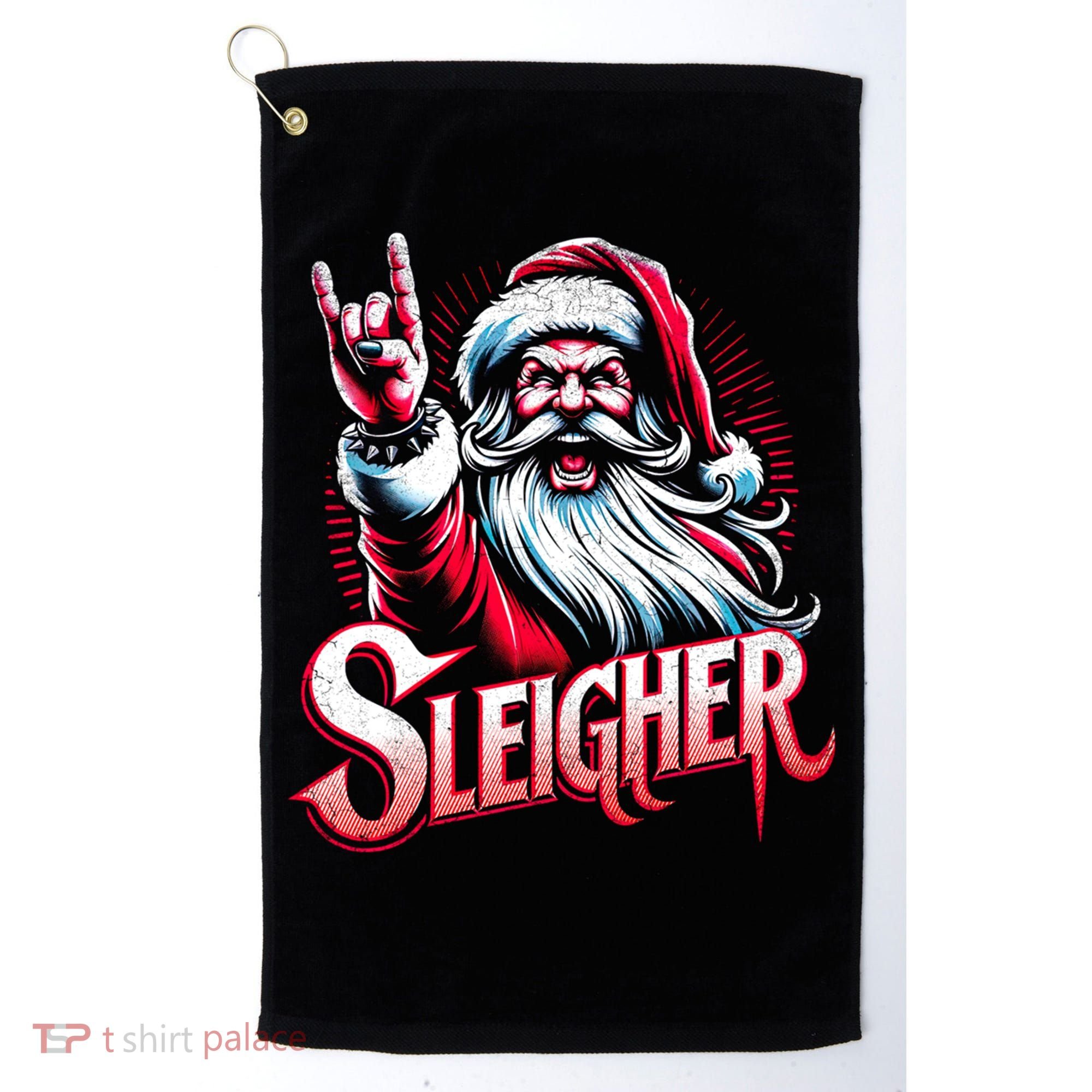 Sleigher Santa Claus Rock Christmas Funny Hail Santa Gift Golf Towel