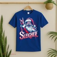 Sleigher Santa Claus Rock Christmas Funny Hail Santa Gift T-Shirt thumb 2
