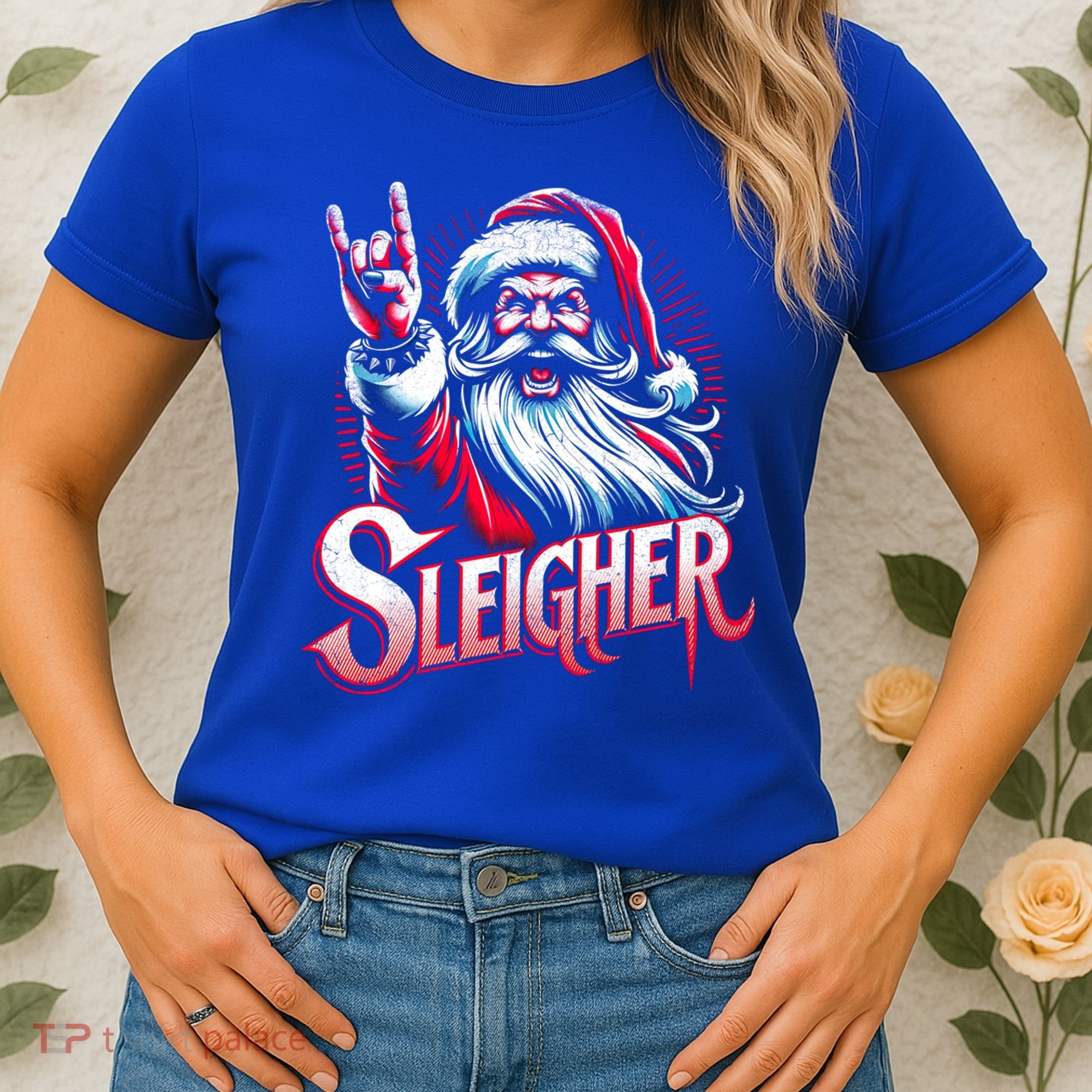 Sleigher Santa Claus Rock Christmas Funny Hail Santa Gift Women's T-Shirt