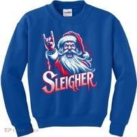 Sleigher Santa Claus Rock Christmas Funny Hail Santa Gift Kids Sweatshirt thumb 0