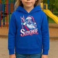 Sleigher Santa Claus Rock Christmas Funny Hail Santa Gift Kids Hoodie thumb 3