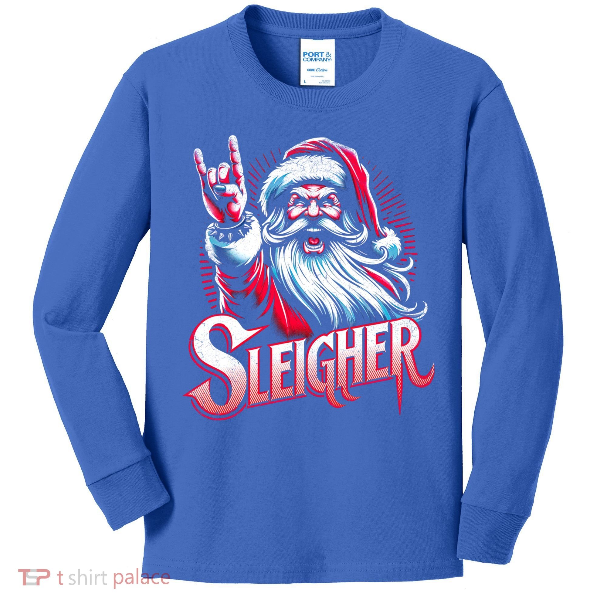 Sleigher Santa Claus Rock Christmas Funny Hail Santa Gift Kids Long Sleeve Shirt