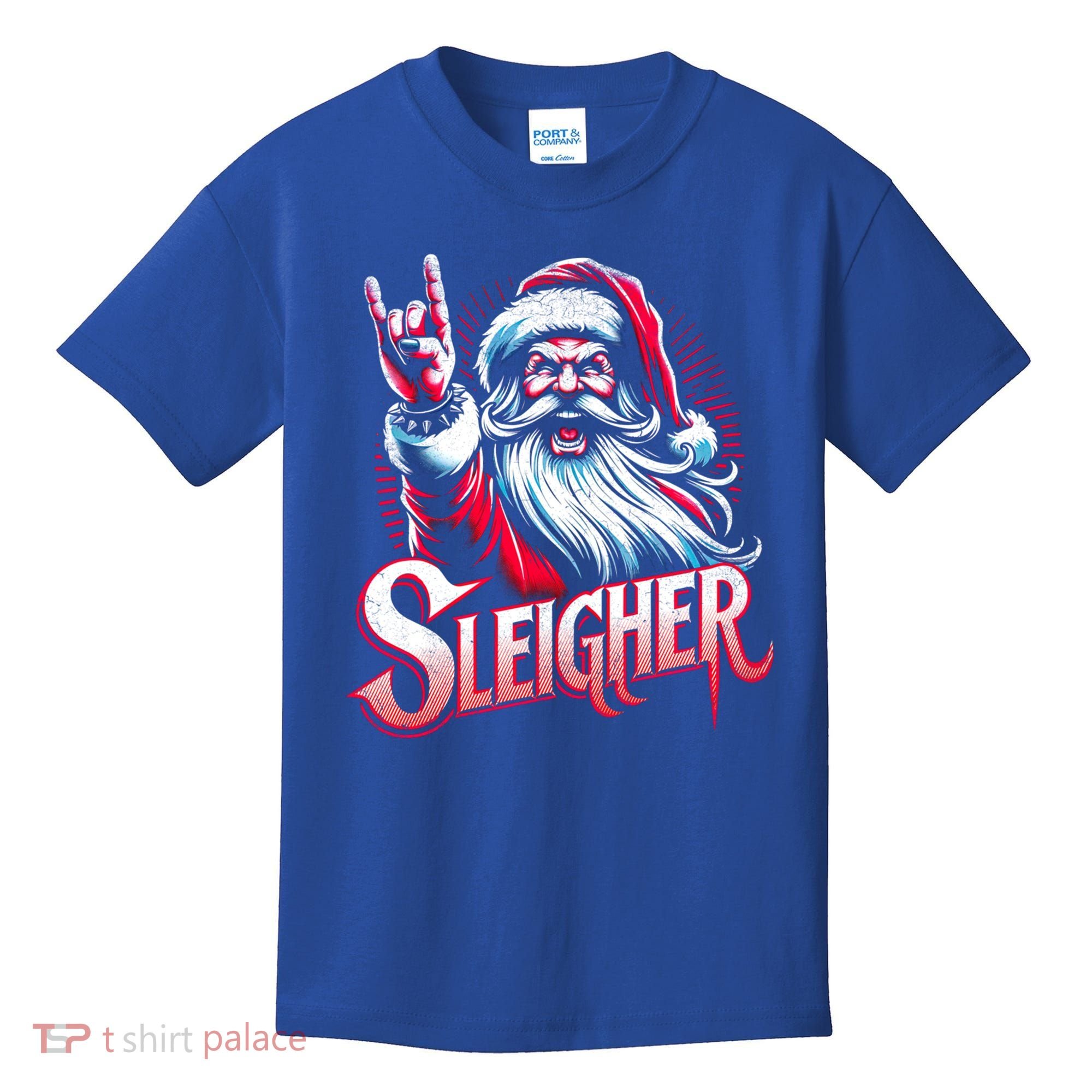 Sleigher Santa Claus Rock Christmas Funny Hail Santa Gift Kids T-Shirt