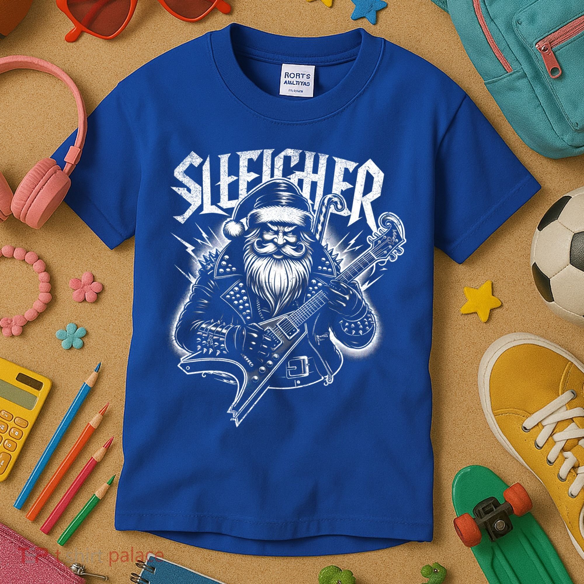 Sleigher Santa Claus Rock Christmas Funny Hail Santa Great Gift Kids T-Shirt