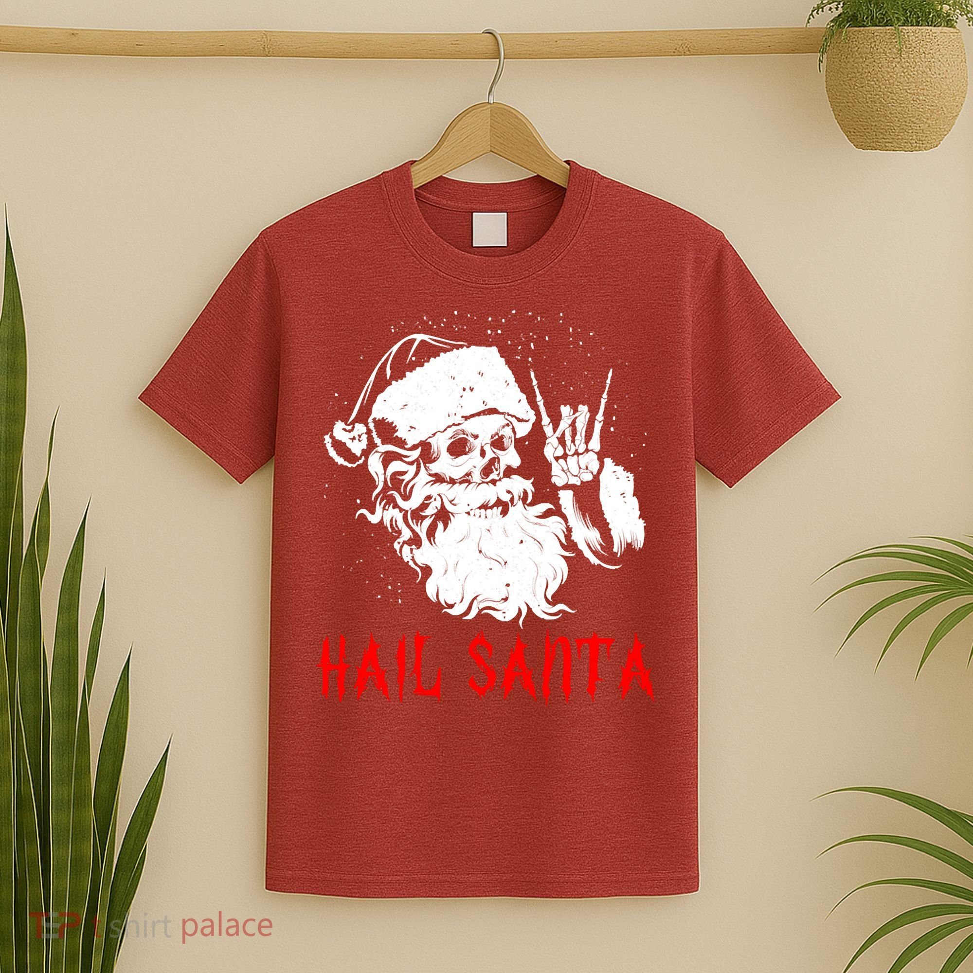 Sleigher Santa Claus Metal Christmas Rock On Hail Santa T-Shirt