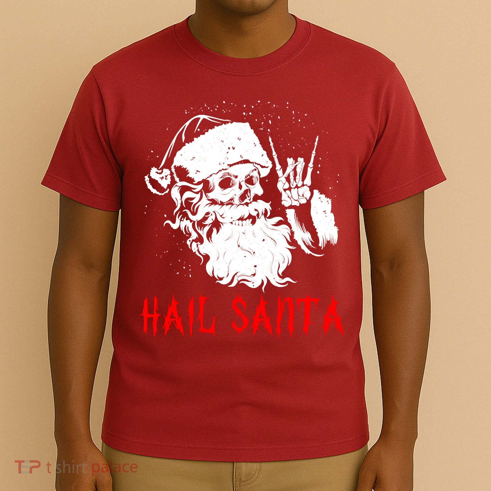 Sleigher Santa Claus Metal Christmas Rock On Hail Santa T-Shirt