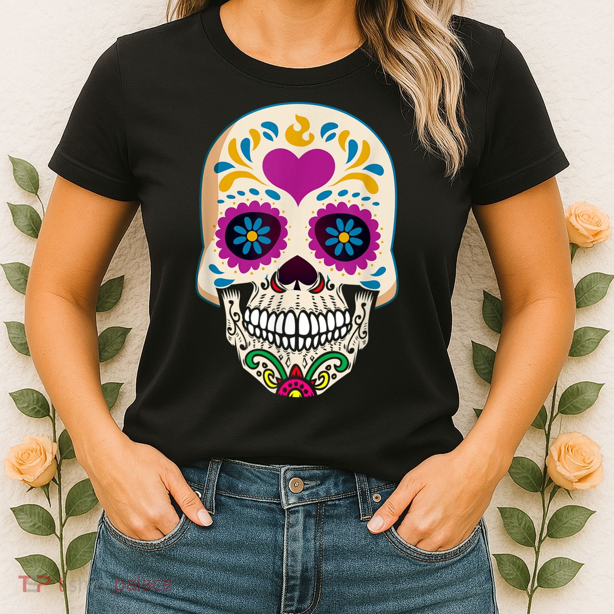 Sugar Skull Calavera Day Of The Dead Dia De Los Muertos Women's T-Shirt