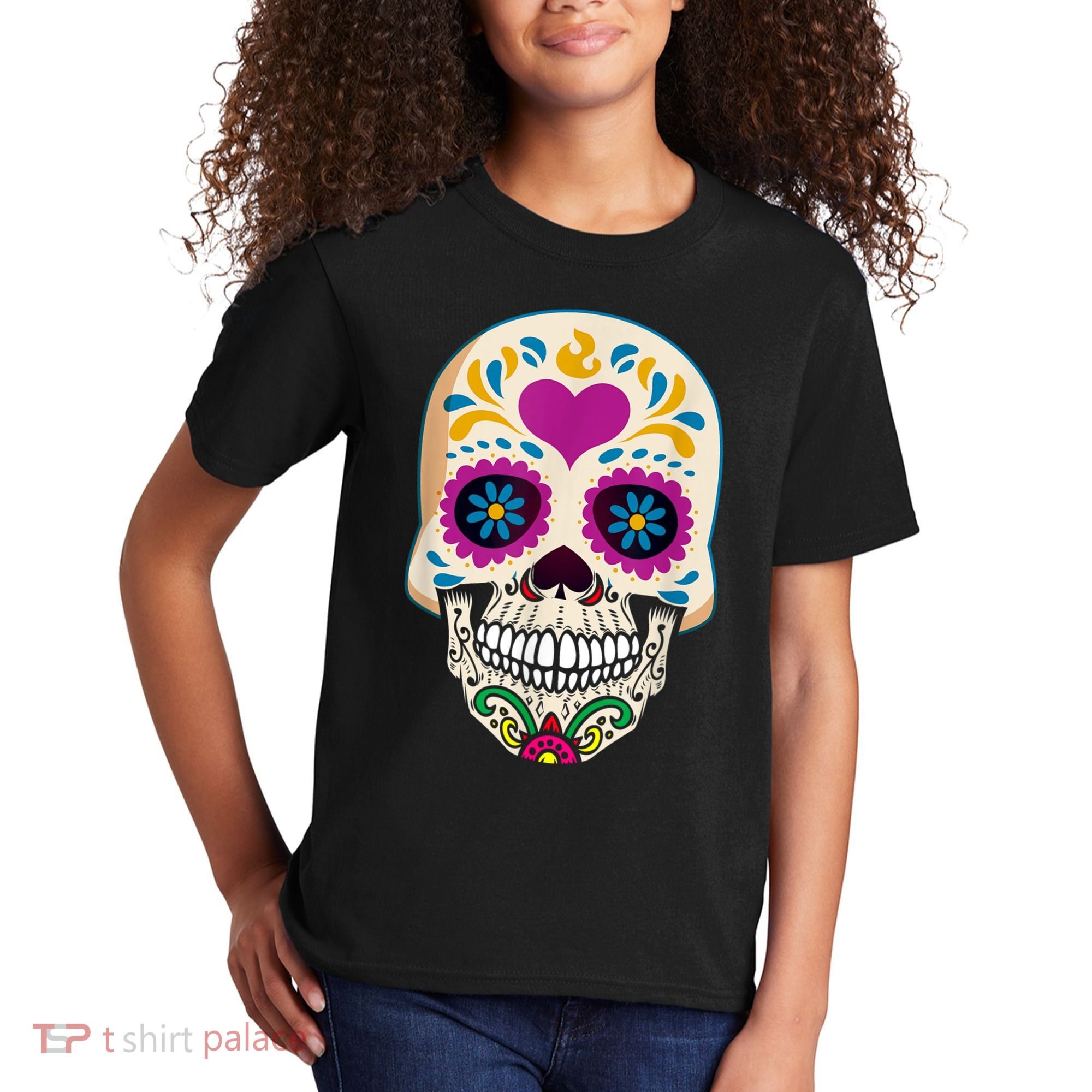 Sugar Skull Calavera Day Of The Dead Dia De Los Muertos Kids T-Shirt