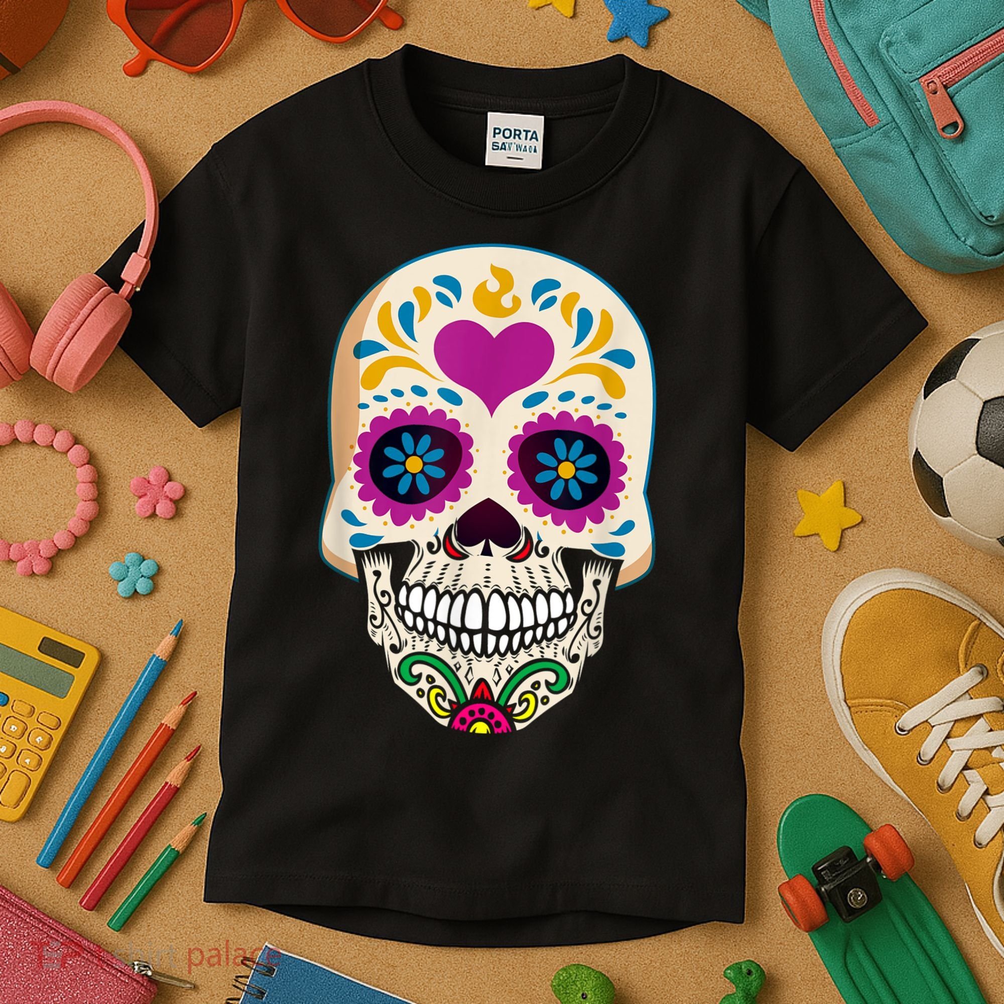 Sugar Skull Calavera Day Of The Dead Dia De Los Muertos Kids T-Shirt