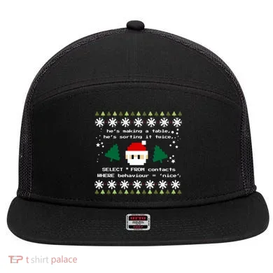 Sql Santa Claus Database Clause Developer Code Db Programmer Gift 7 Panel Mesh Trucker Snapback Hat