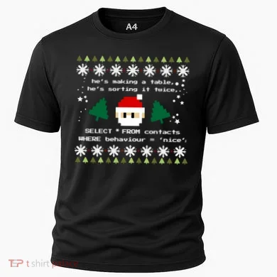 Sql Santa Claus Database Clause Developer Code Db Programmer Gift Cooling Performance Crew T-Shirt