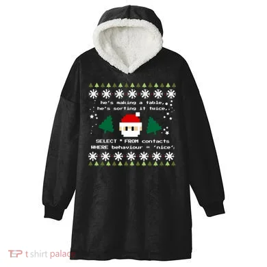 Sql Santa Claus Database Clause Developer Code Db Programmer Gift Hooded Wearable Blanket