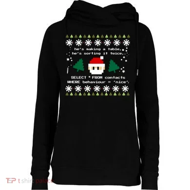 Sql Santa Claus Database Clause Developer Code Db Programmer Gift Womens Funnel Neck Pullover Hood