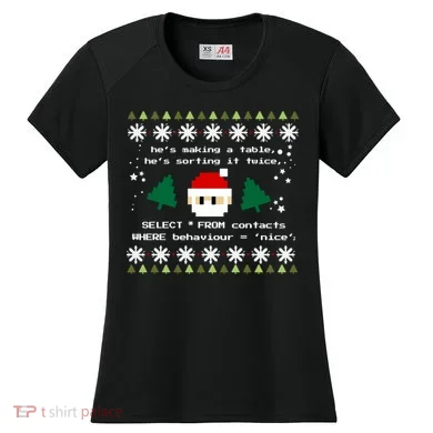 Sql Santa Claus Database Clause Developer Code Db Programmer Gift Women's Cooling Performance Crew T-Shirt