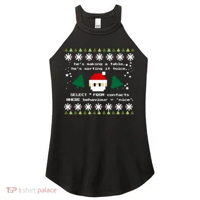 Sql Santa Claus Database Clause Developer Code Db Programmer Gift Women's Perfect Tri Rocker Tank