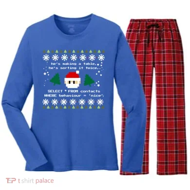 Sql Santa Claus Database Clause Developer Code Db Programmer Gift Women's Long Sleeve Flannel Pajama Set