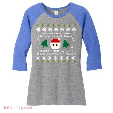 Sql Santa Claus Database Clause Developer Code Db Programmer Gift Women's Tri-Blend 3/4-Sleeve Raglan Shirt