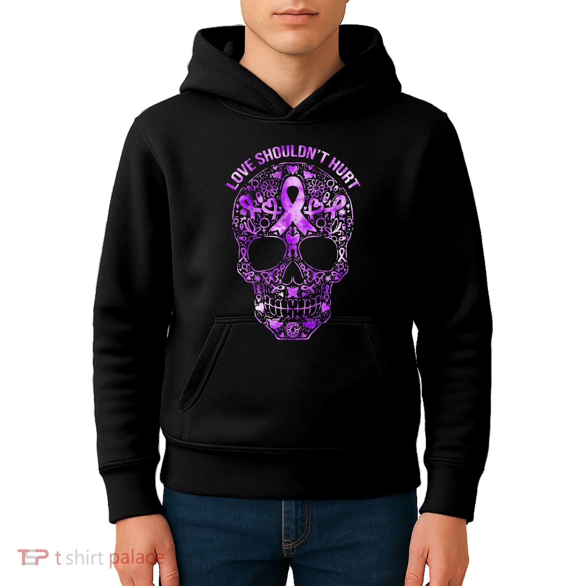 Sugar Skull Calavera Domestic Violence Awareness Kids Hoodie