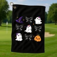 Spooky Season Cute Boo Ghost Coquette Halloween Golf Towel thumb 1