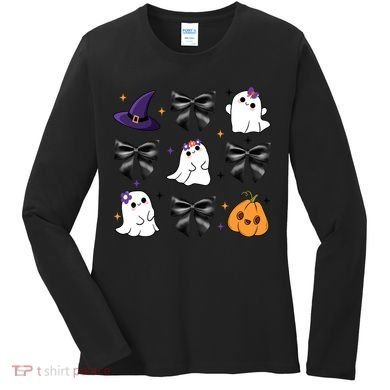 Spooky Season Cute Boo Ghost Coquette Halloween Women's Long Sleeve Shirt